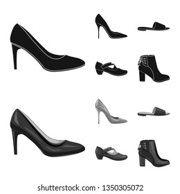 Isolated object of footwear and woman symbol. Set of footwear and foot vector icon for stock.