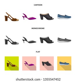 Isolated object of footwear and woman symbol. Collection of footwear and foot vector icon for stock.