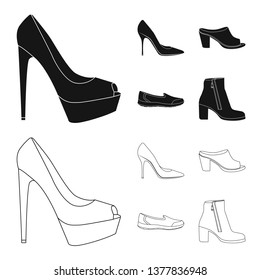 Isolated object of footwear and woman symbol. Collection of footwear and foot stock symbol for web.