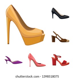 Isolated object of footwear and woman symbol. Collection of footwear and foot stock symbol for web.