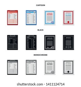 Isolated object of form and document icon. Collection of form and mark stock symbol for web.