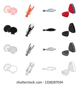 Isolated object of fresh  and restaurant icon. Collection of fresh  and marine   vector icon for stock.