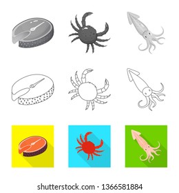 Isolated object of fresh  and restaurant icon. Collection of fresh  and marine   stock vector illustration.