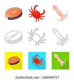 Isolated object of fresh  and restaurant icon. Set of fresh  and marine   vector icon for stock.