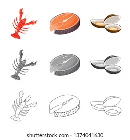 Isolated object of fresh  and restaurant icon. Set of fresh  and marine   stock symbol for web.