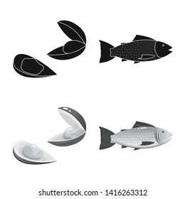 Isolated object of fresh  and restaurant icon. Set of fresh  and marine   vector icon for stock.
