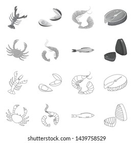 Isolated object of fresh and restaurant icon. Set of fresh and marine stock vector illustration.