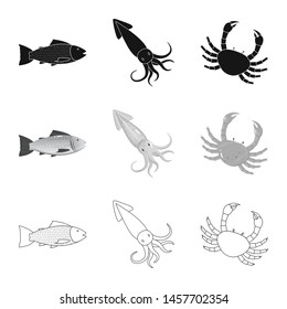 Isolated object of fresh and restaurant icon. Collection of fresh and marine vector icon for stock.