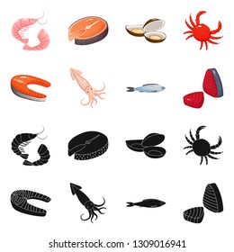 Isolated object of fresh  and restaurant logo. Collection of fresh  and marine   stock vector illustration.