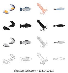 Isolated object of fresh  and restaurant logo. Set of fresh  and marine   stock vector illustration.