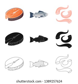Isolated object of fresh  and restaurant logo. Set of fresh  and marine   stock symbol for web.