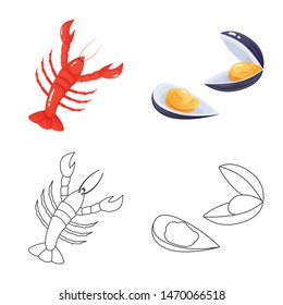 Isolated object of fresh and restaurant logo. Collection of fresh and marine vector icon for stock.