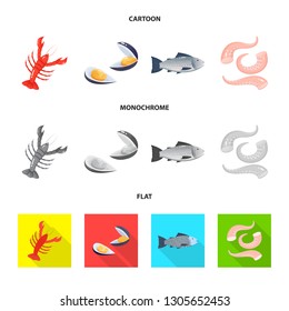 Isolated object of fresh  and restaurant sign. Collection of fresh  and marine   stock vector illustration.