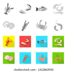 Isolated object of fresh  and restaurant sign. Collection of fresh  and marine   stock symbol for web.