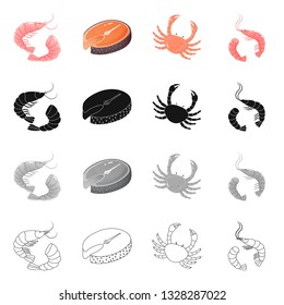 Isolated object of fresh  and restaurant sign. Collection of fresh  and marine   stock symbol for web.