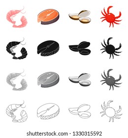 Isolated object of fresh  and restaurant sign. Set of fresh  and marine   vector icon for stock.