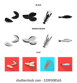 Isolated object of fresh  and restaurant sign. Collection of fresh  and marine   vector icon for stock.