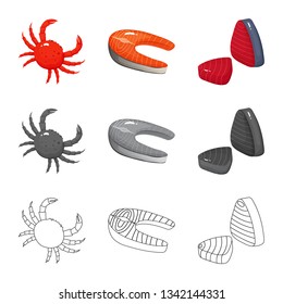 Isolated object of fresh  and restaurant sign. Collection of fresh  and marine   stock vector illustration.