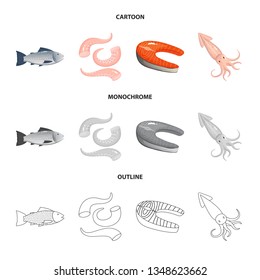 Isolated object of fresh  and restaurant sign. Set of fresh  and marine   vector icon for stock.