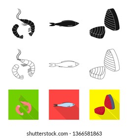 Isolated object of fresh  and restaurant sign. Collection of fresh  and marine   stock vector illustration.