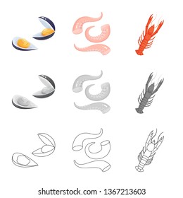 Isolated object of fresh  and restaurant sign. Collection of fresh  and marine   stock vector illustration.