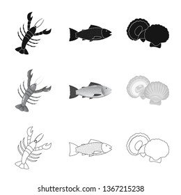 Isolated object of fresh  and restaurant sign. Collection of fresh  and marine   vector icon for stock.
