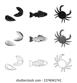 Isolated object of fresh  and restaurant sign. Collection of fresh  and marine   vector icon for stock.