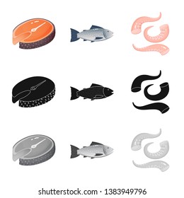 Isolated object of fresh  and restaurant sign. Set of fresh  and marine   vector icon for stock.