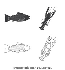 Isolated object of fresh  and restaurant sign. Collection of fresh  and marine   stock symbol for web.
