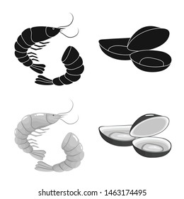 Isolated object of fresh and restaurant sign. Collection of fresh and marine vector icon for stock.