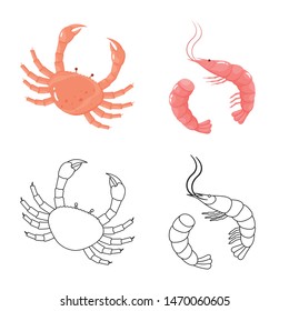 Isolated object of fresh and restaurant sign. Set of fresh and marine stock symbol for web.