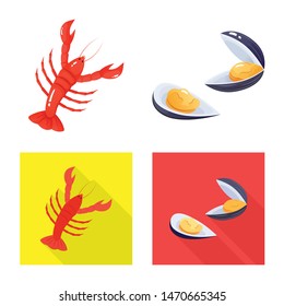 Isolated object of fresh and restaurant sign. Set of fresh and marine stock vector illustration.