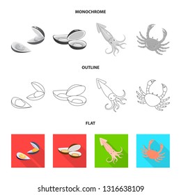 Isolated object of fresh  and restaurant symbol. Set of fresh  and marine   stock vector illustration.