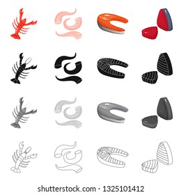 Isolated object of fresh  and restaurant symbol. Collection of fresh  and marine   vector icon for stock.