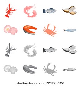 Isolated object of fresh  and restaurant symbol. Set of fresh  and marine   stock vector illustration.