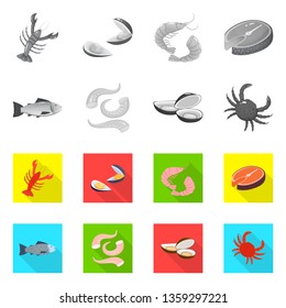 Isolated object of fresh  and restaurant symbol. Collection of fresh  and marine   vector icon for stock.