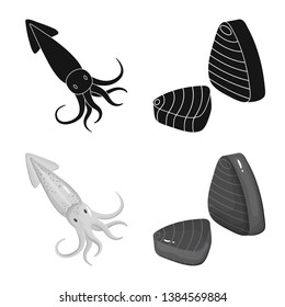 Isolated object of fresh  and restaurant symbol. Collection of fresh  and marine   stock symbol for web.