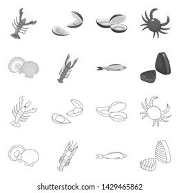 Isolated object of fresh and restaurant symbol. Collection of fresh and marine stock vector illustration.