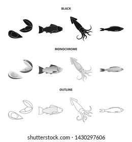 Isolated object of fresh and restaurant symbol. Set of fresh and marine vector icon for stock.