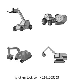 Isolated object of front and excavator sign. Collection of front and bucket stock symbol for web.