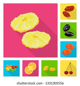 Isolated object of fruit and dried  sign. Collection of fruit and food  stock vector illustration.