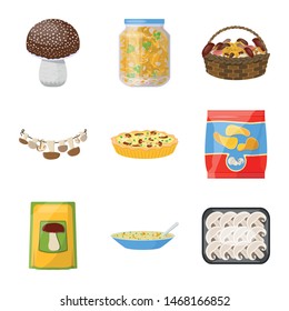 Isolated object of fungus and food symbol. Collection of fungus and fresh stock vector illustration.