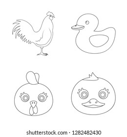 Isolated object of funny and poultry symbol. Set of funny and farming vector icon for stock.