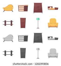 Isolated object of furniture and apartment icon. Collection of furniture and home stock vector illustration.