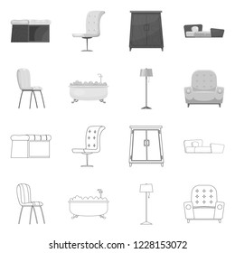 Isolated object of furniture and apartment icon. Set of furniture and home stock symbol for web.