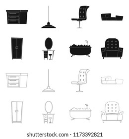 Isolated object of furniture and apartment logo. Collection of furniture and home vector icon for stock.