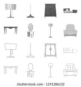 Isolated object of furniture and apartment logo. Collection of furniture and home vector icon for stock.