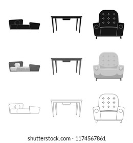 Isolated object of furniture and apartment sign. Collection of furniture and home vector icon for stock.