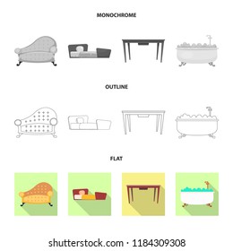 Isolated object of furniture and apartment sign. Set of furniture and home vector icon for stock.