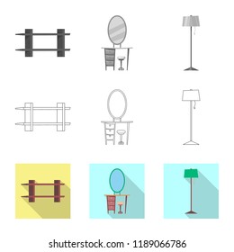 Isolated object of furniture and apartment sign. Collection of furniture and home vector icon for stock.